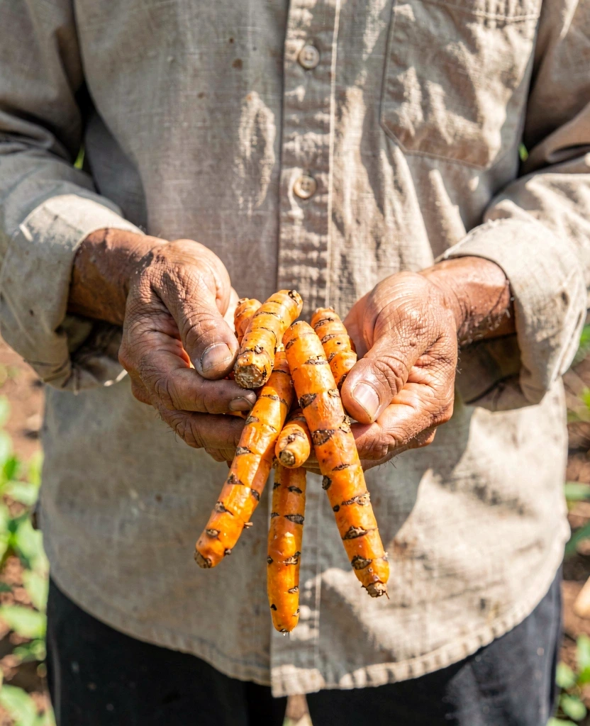 Raw turmeric roots